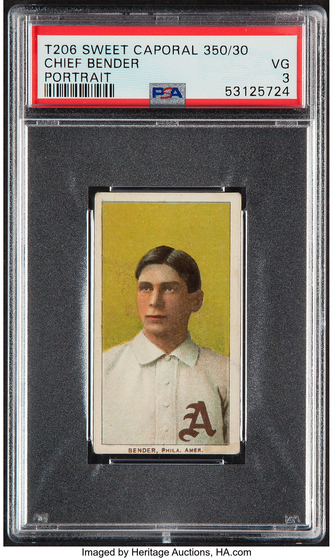 1909-11 T206 Sweet Caporal 350 30 Chief Bender (portrait) Psa Vg 3 