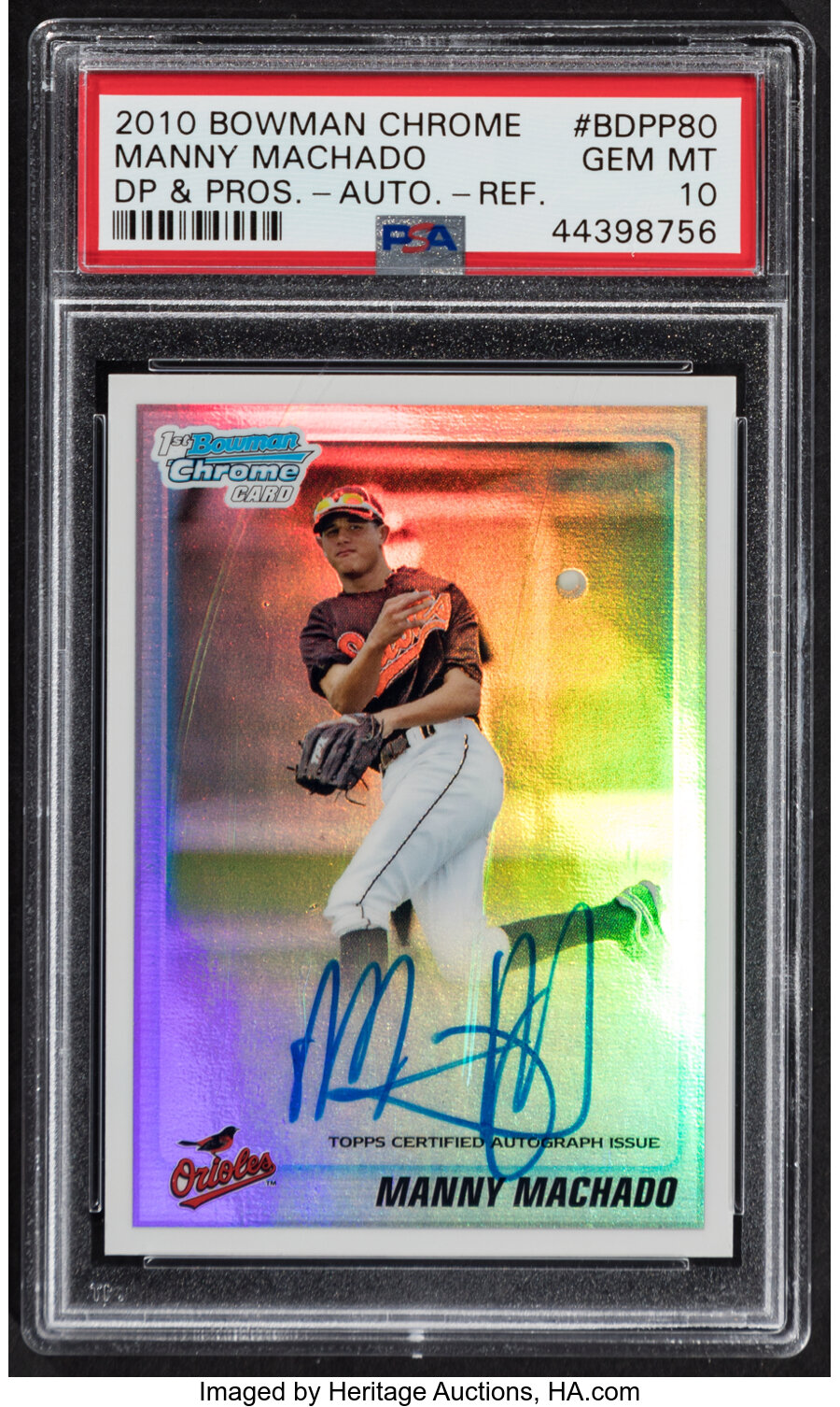 2010 Bowman Chrome Draft Picks & Prospects Manny Machado Autograph Refractor #BDPP80 PSA Gem Mint 10 - Serial Numbered 138/500