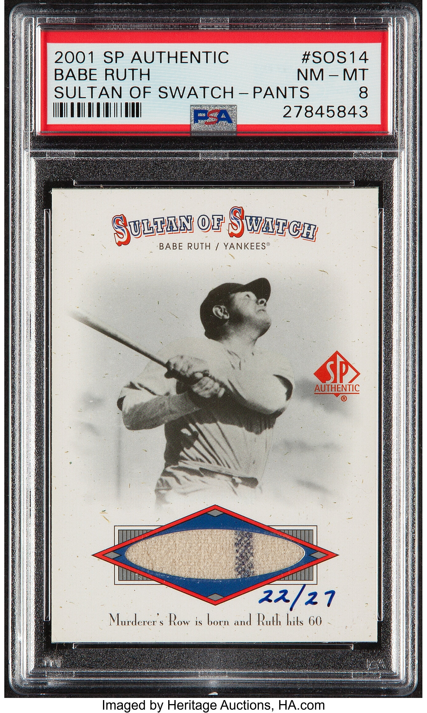 PSA 10 BABE RUTH 2001 SP SULTAN OF SWATCH JERSEY PANTS