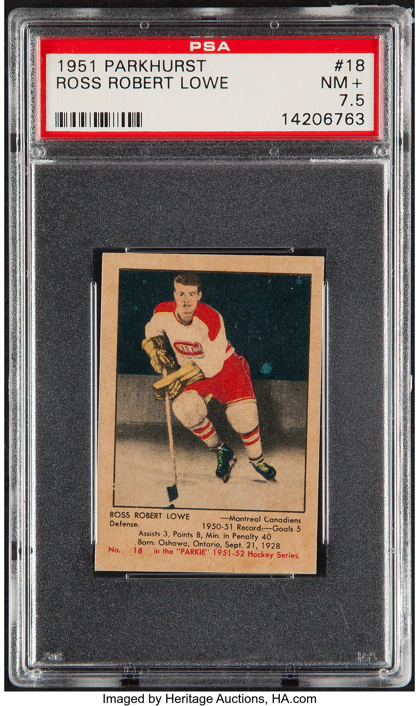 1951 Parkhurst Ross Robert Lowe #18 PSA NM+ 7.5.... Hockey Cards | Lot ...