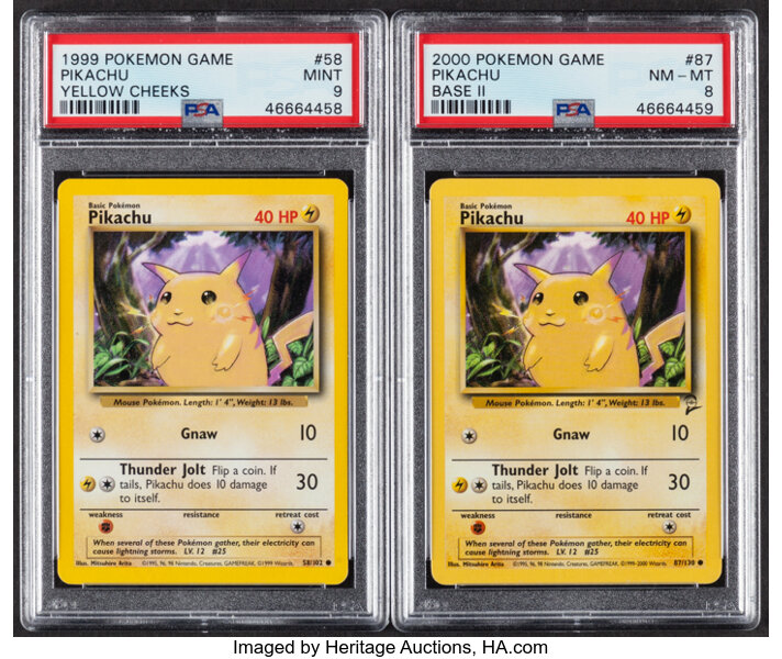 Pokémon Pikachu #58 Unlimited Base Set and Pikachu #87 Unlimited