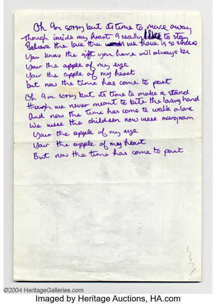 Badfinger Handwritten Lyrics Pete Ham Apple Of My Eye Lot Heritage Auctions