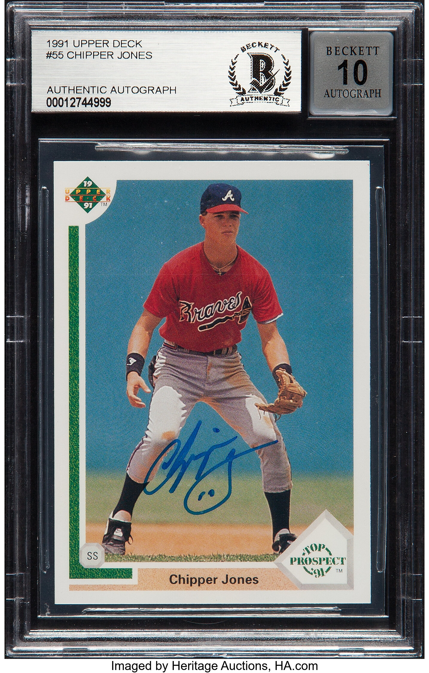 Chipper Jones Signed 1991 Upper Deck Rookie Card #55 Auto with