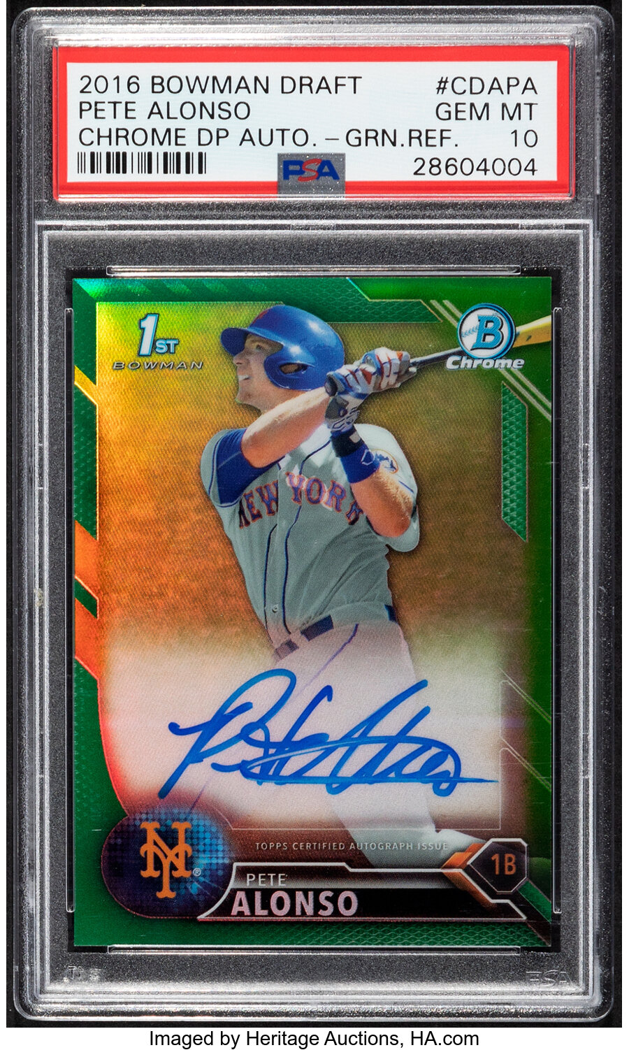 2016 Bowman Chrome Draft Pete Alonso (Autograph - Green Refractor) #CDAPA PSA Gem Mint 10 - #'d 63/99