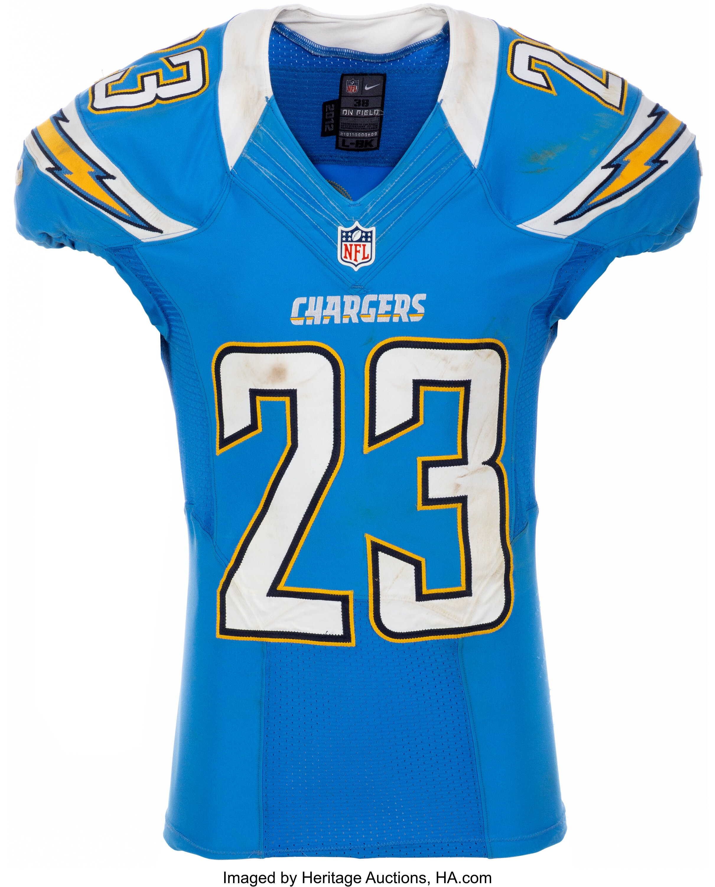 2012 Quentin Jammer Game Worn & Unwashed San Diego Chargers Jersey, Lot  #57473