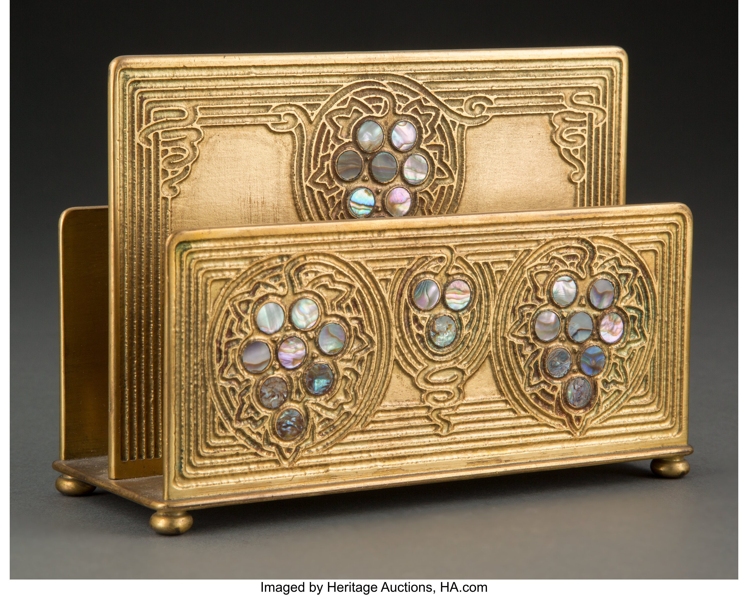 Tiffany Studios Gilt Bronze Abalone Letter Rack, circa 1920. Marks ...