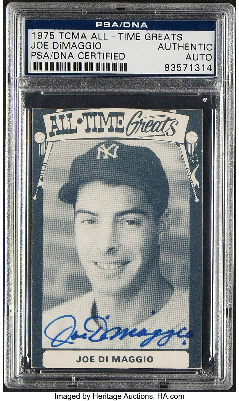 Lot Detail - 1980 TCMA Baseball Immortals #75 Joe DiMaggio Signed Card -  PSA/DNA Authentic