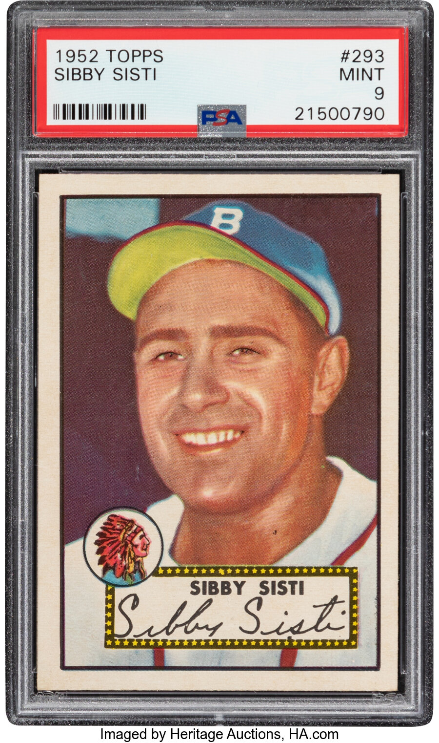 1952 Topps Sibby Sisti #293 PSA Mint 9 - Pop Five, None Higher