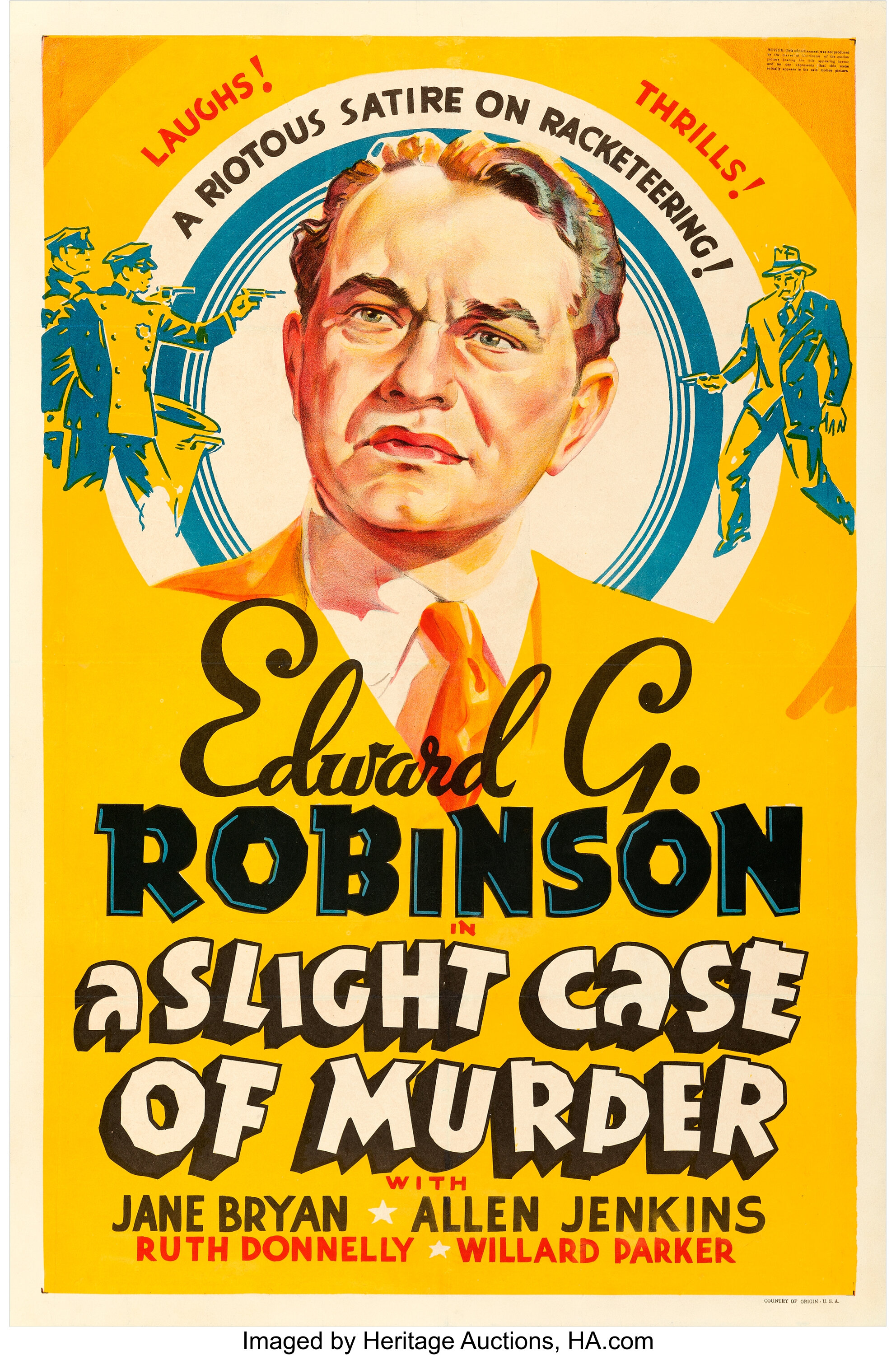 A Slight Case of Murder (Warner Bros., 1938). Very Fine on Linen. | Lot ...