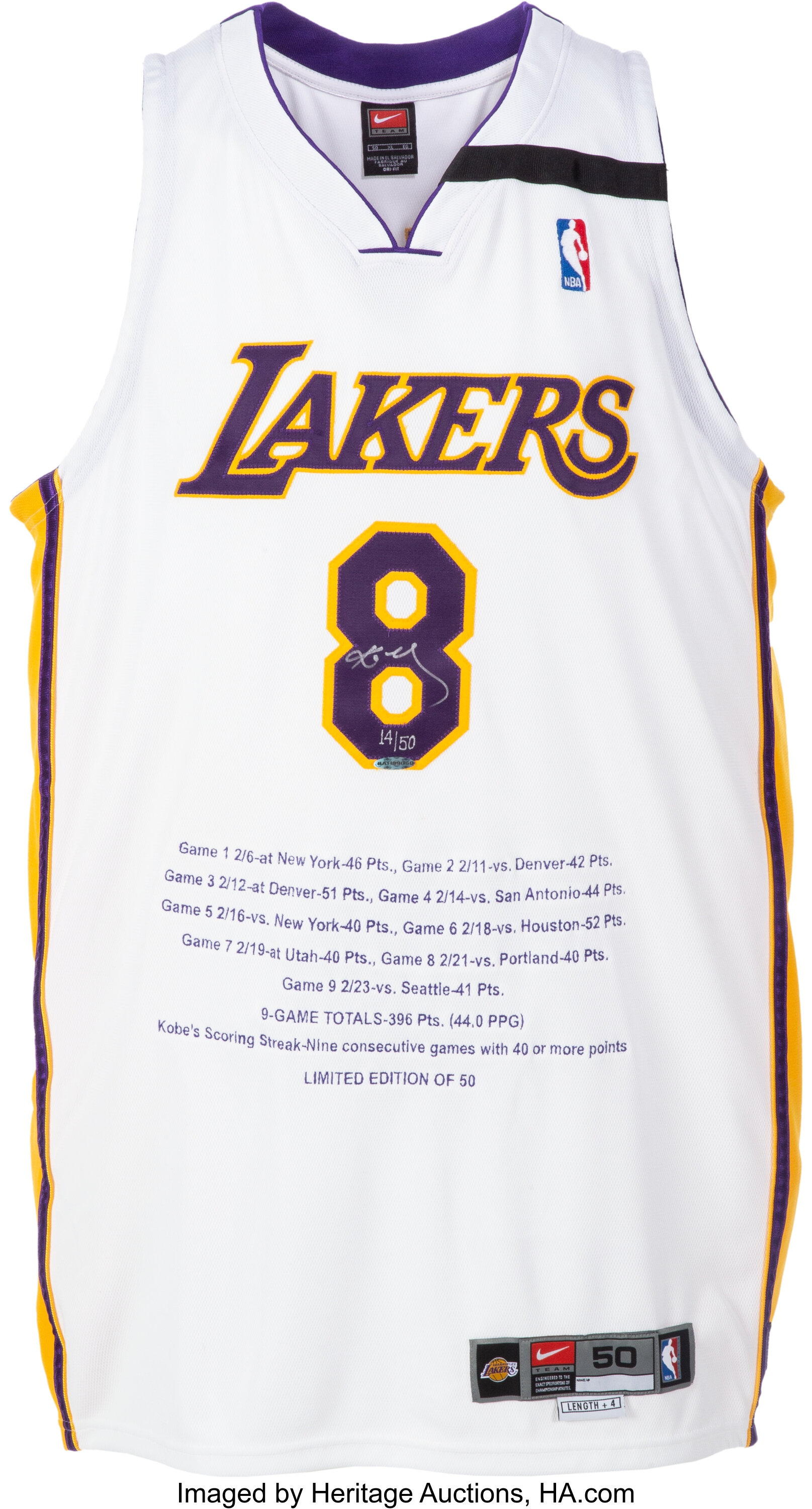 Vtg+Nike+Kobe+Bryant+%238+Los+Angeles+Lakers+Authentic+Sz+52+Jersey+Sunday+Whites  for sale online