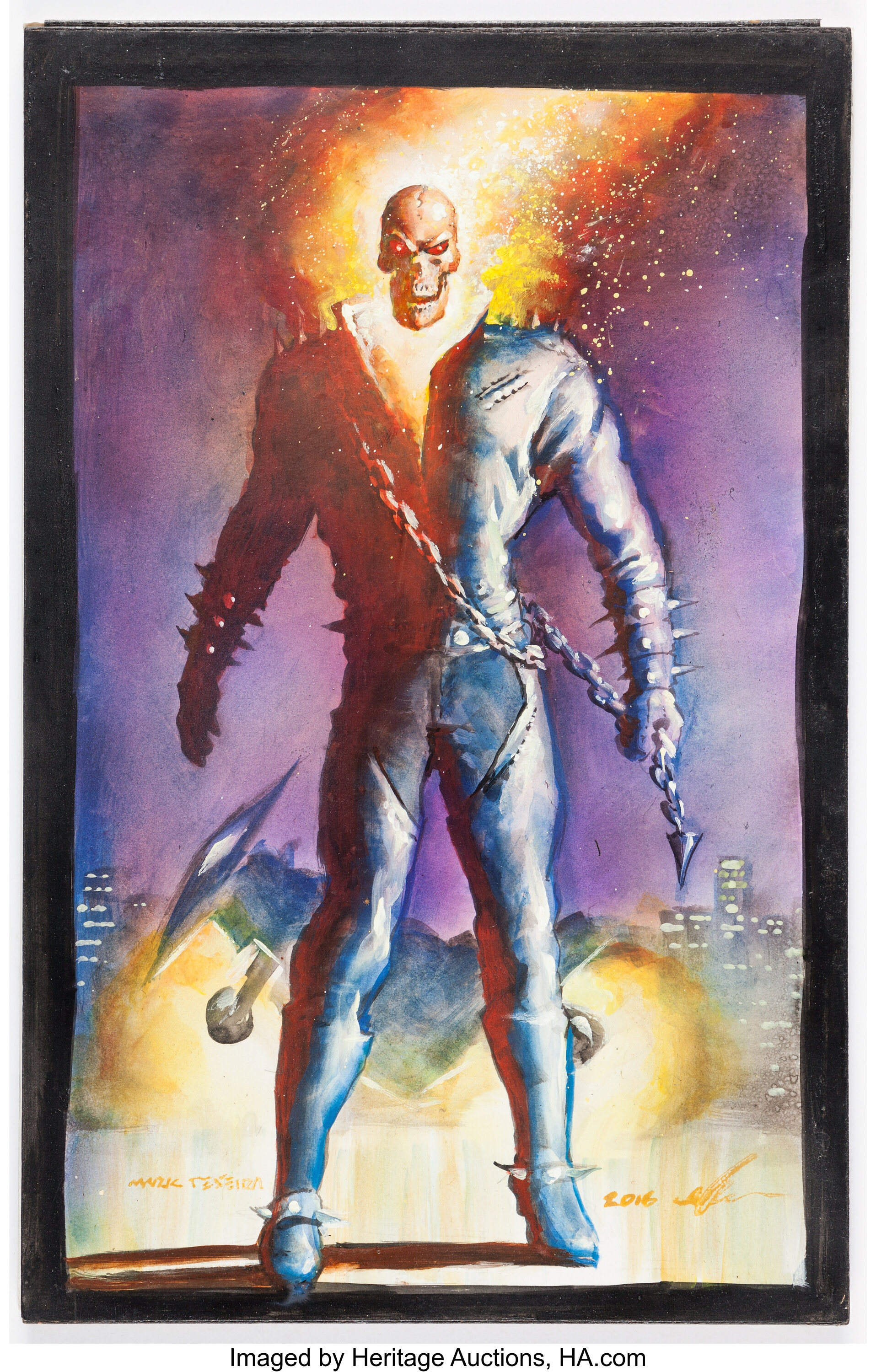 Ghost Rider Portrait Painted Art - 2015 Signed by Mark Texeira