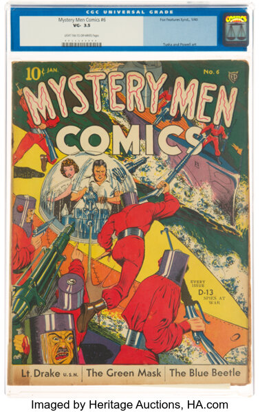 Golden Age (1938-1955):Superhero, Mystery Men Comics #6 (Fox, 1940) CGC VG- 3.5 Light tan to off-white pages....