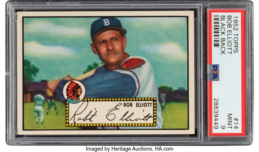 1952 Topps Bob Elliott (Black Back) #14 PSA Mint 9 - Pop Four, None Higher