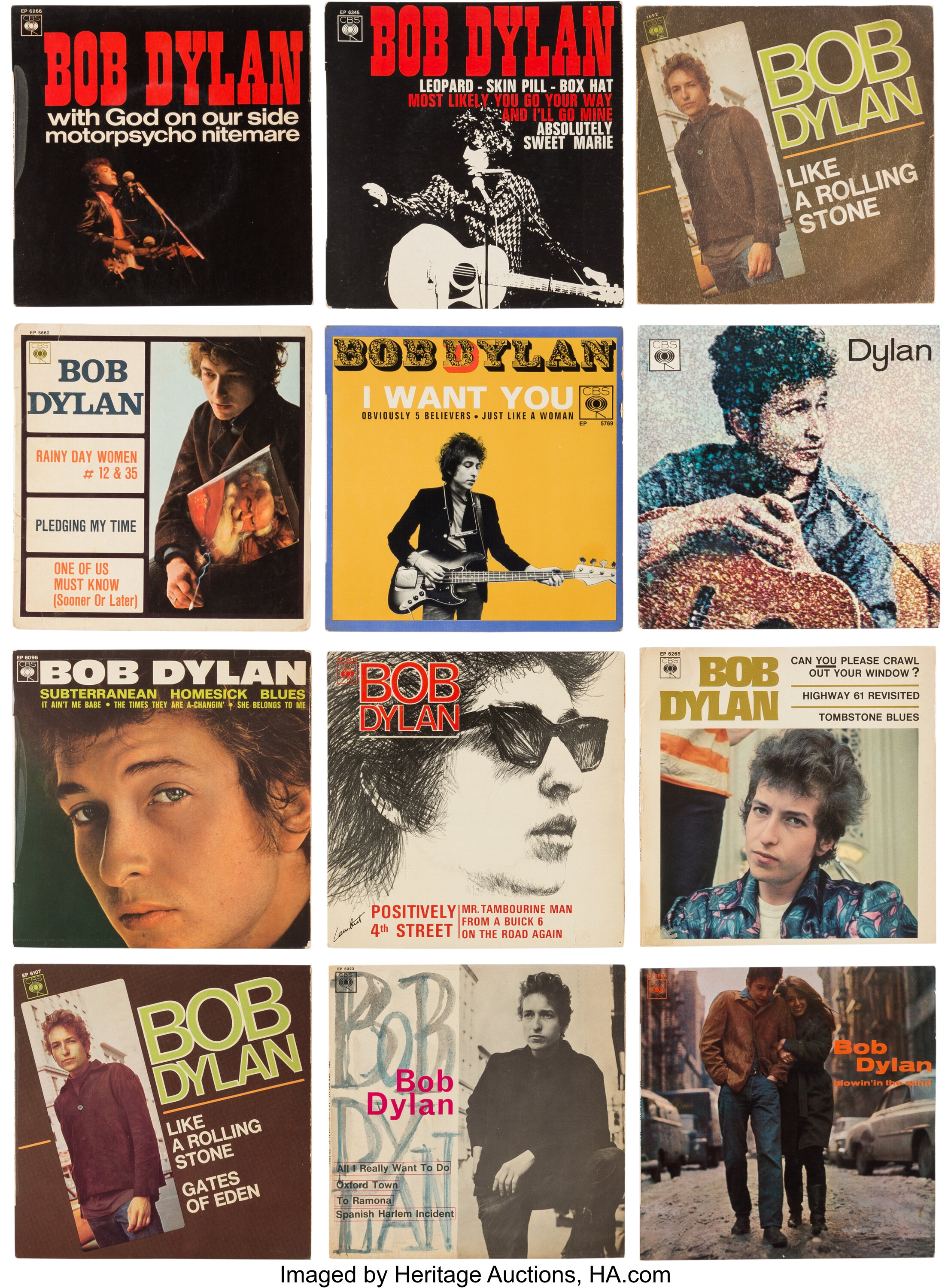 Bob Dylan Collection of (12) 7-Inch Singles and EPs from France ...