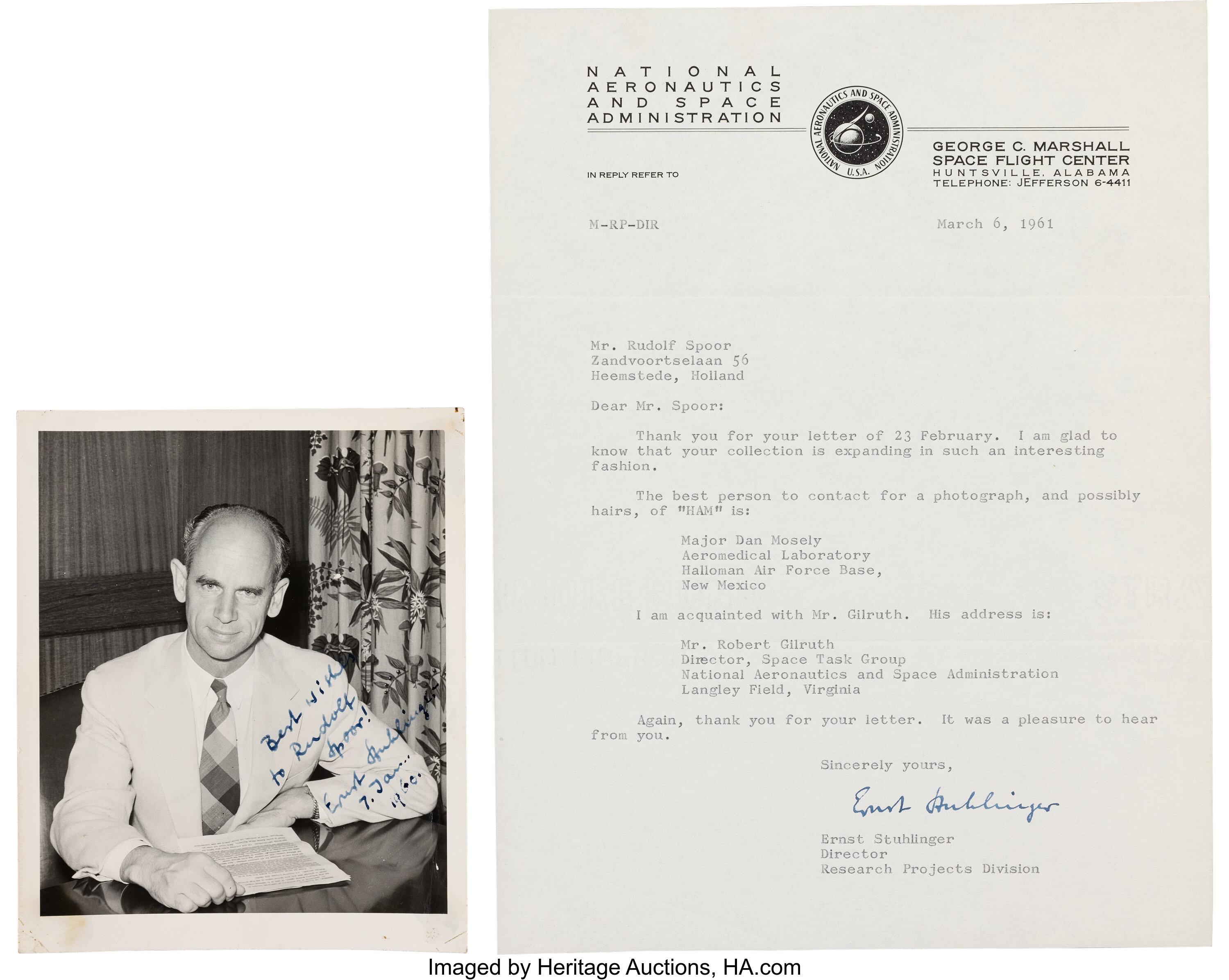 Ernst Stuhlinger Signed Photo and 1961 Typed Letter Signed on NASA ...