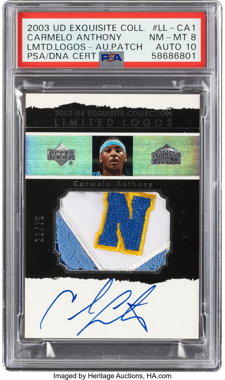 2003 Exquisite Collection Carmelo Anthony (Limited Logos) Rookie #LL-CA1 PSA NM-MT 8, Auto 10 - #'d 25/75