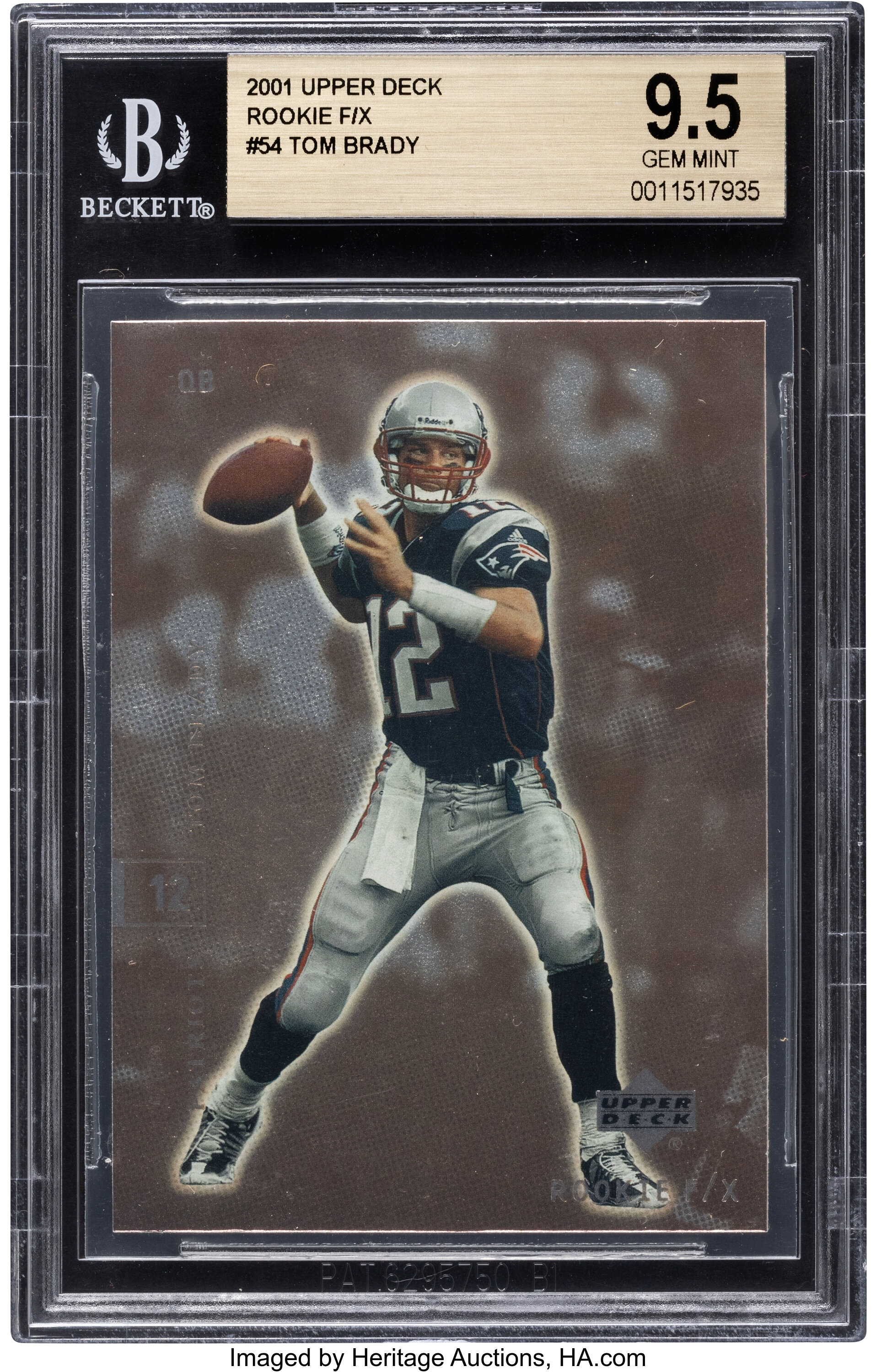 2001 Upper Deck Tom Brady (Rookie F/X) #54 BGS Gem Mint 9.5