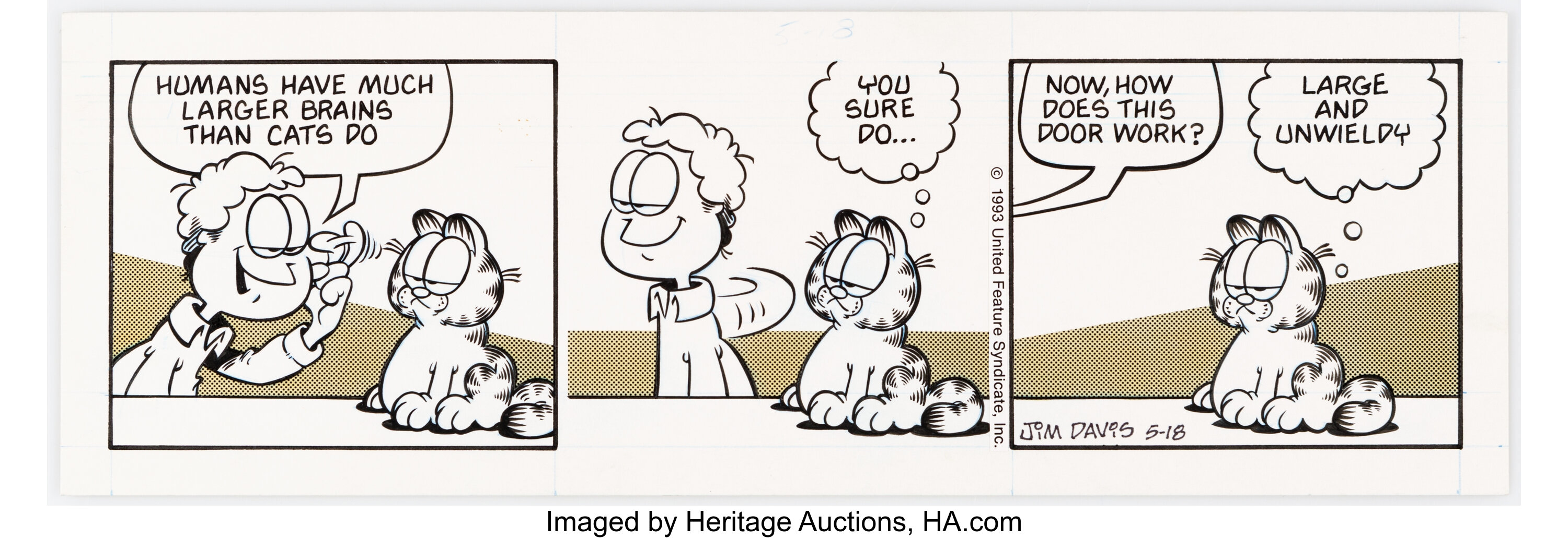 Jim Davis Garfield Daily Comic Strip Original Art dated 5-18-93 | Lot ...