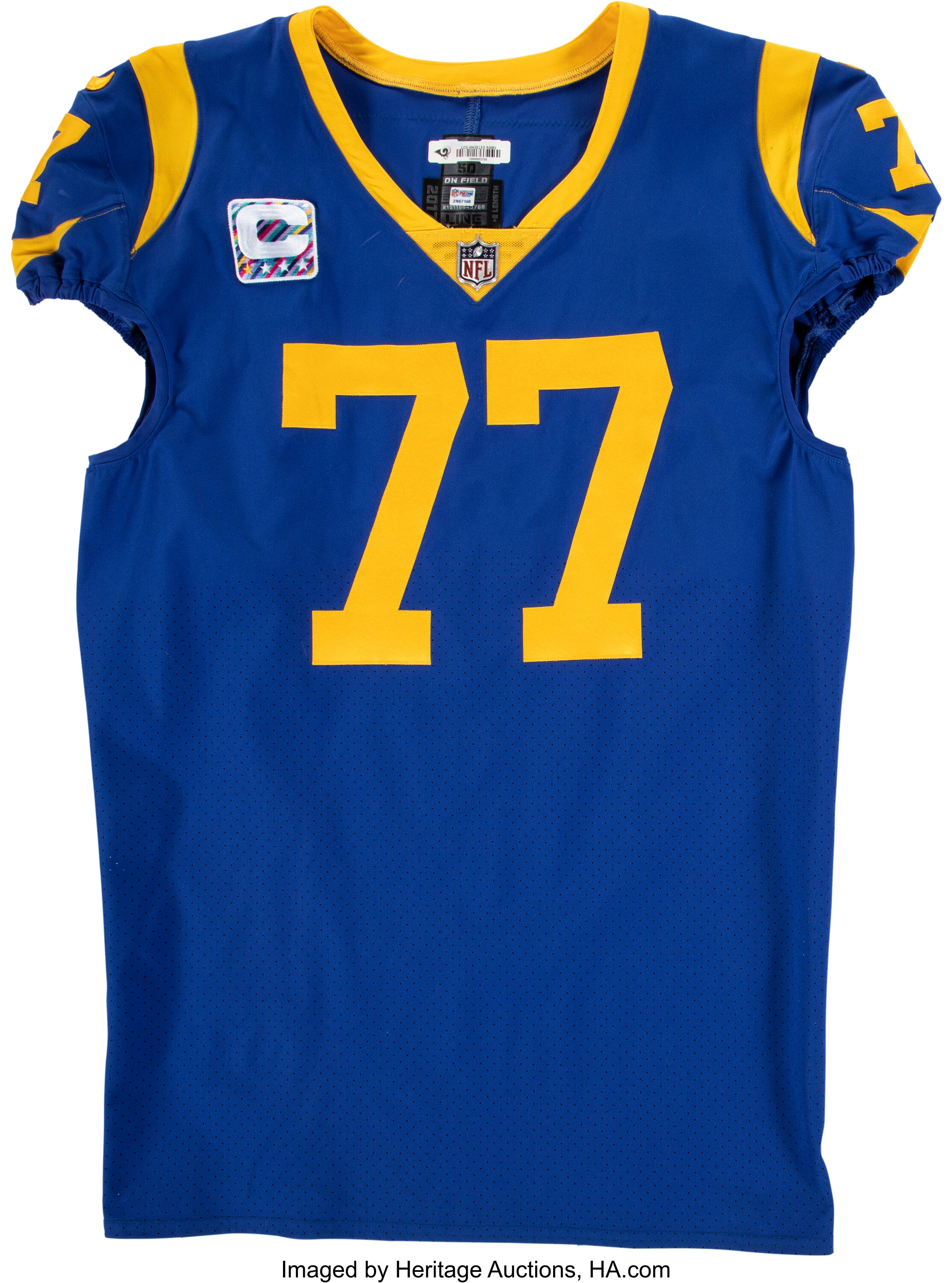 Sold at Auction: 10/27/2019 Andrew Whitworth game worn Los Angeles Rams  jersey.