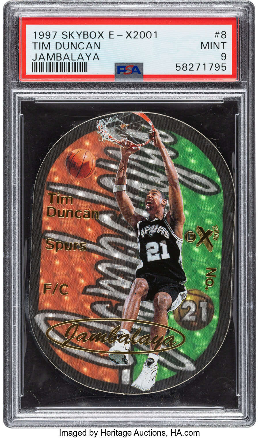 1997 Skybox E-X2001 Tim Duncan (Jambalaya) Rookie #8 PSA Mint 9