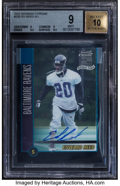 2002 Bowman Chrome Ed Reed Autograph #230 BGS Mint 9, Auto 10., Lot  #41160