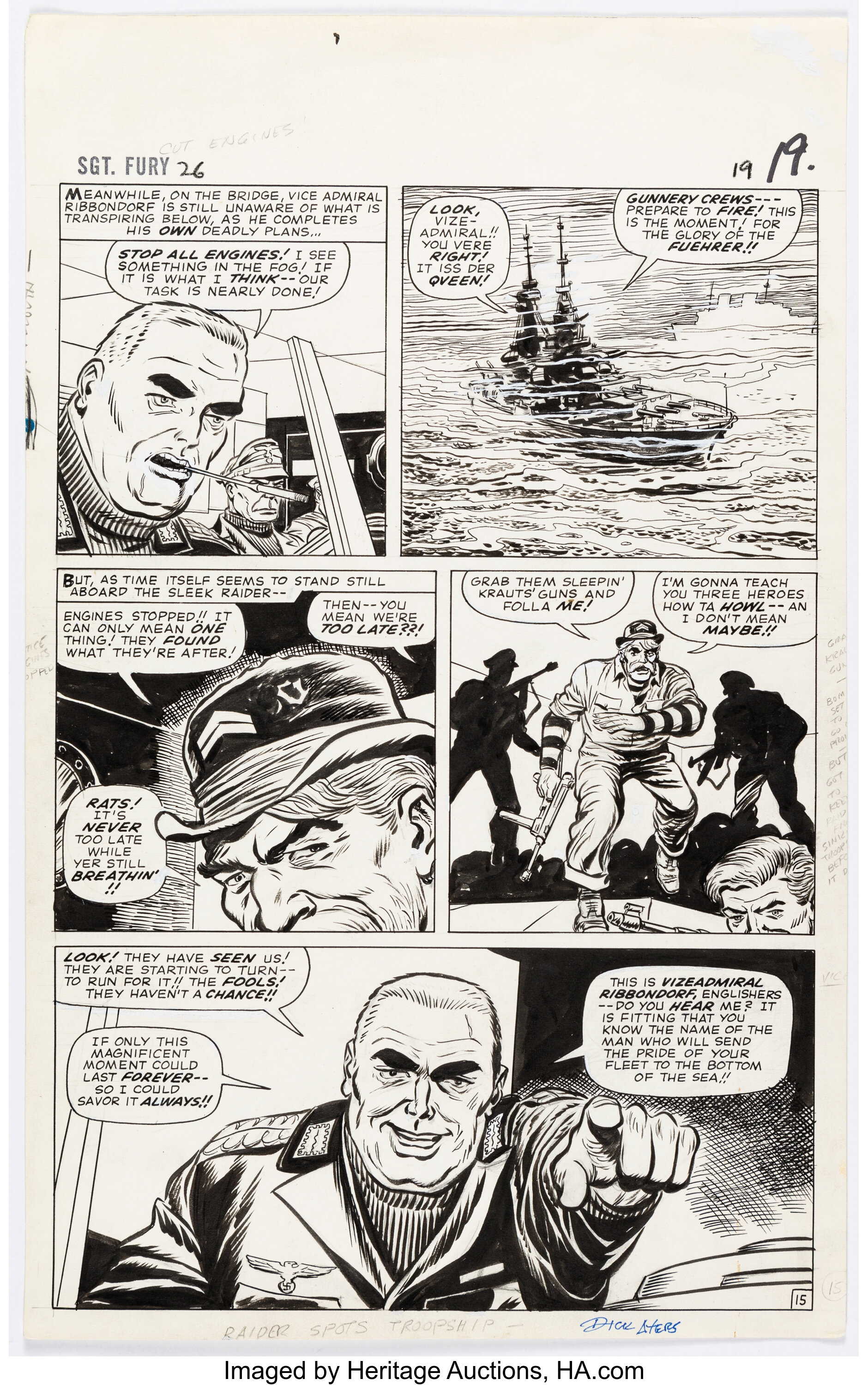 Dick Ayers and Carl Hubbell Sgt. Fury #26 Story Page 15 Original | Lot ...