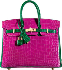 Hermes 25cm Kelly Sellier Vert Fonce Shiny Niloticus Crocodile