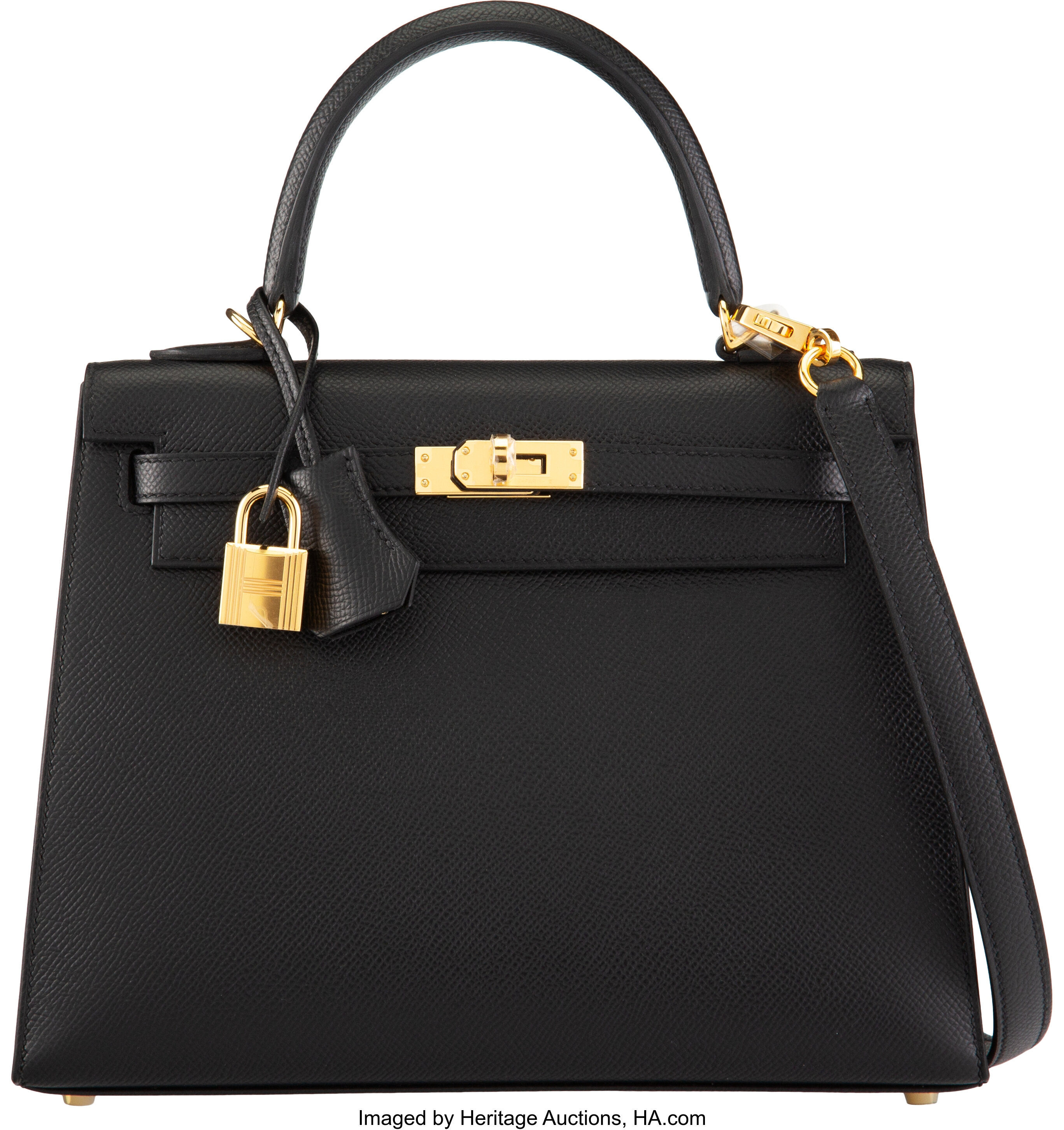 Hermès 25cm Black Epsom Leather Sellier Kelly Bag with Gold | Lot ...