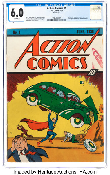 Idade de Ouro (1938-1955): Super-herói, Quadrinhos de Ação #1 Rocket Copy (DC, 1938) CGC FN 6.0 Páginas brancas....