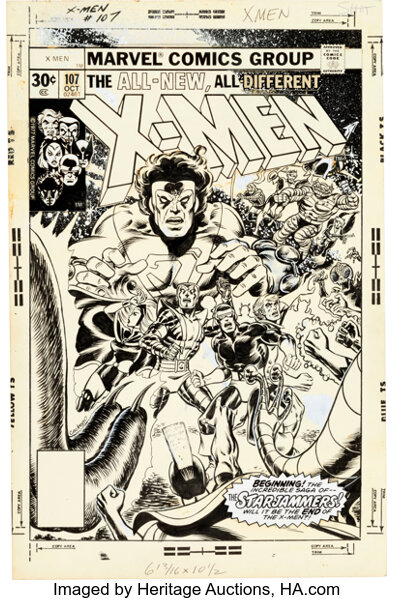 Arte em Quadrinhos Original: Capas, Dave Cockrum X-Men #107 Capa Guarda Imperial e Starjammers Arte Original (Marvel, 1977)....