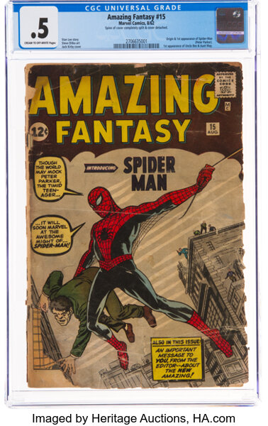 Silver Age (1956-1969):Superhero, Amazing Fantasy #15 (Marvel, 1962) CGC PR 0.5 Cream to off-white pages....