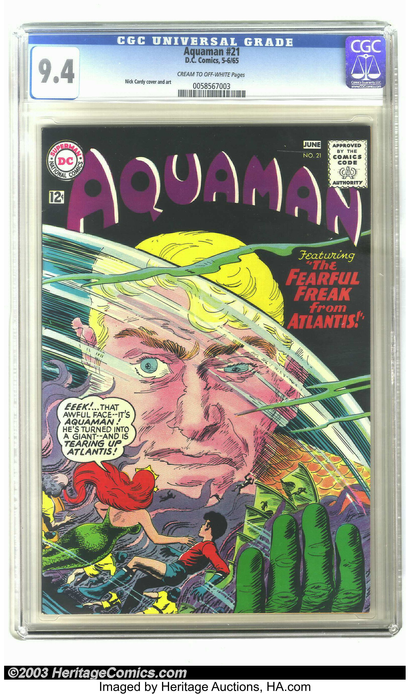 Aquaman 21 Dc 1965 Cgc Nm 9 4 Cream To Off White Pages Nick Lot 3175 Heritage Auctions