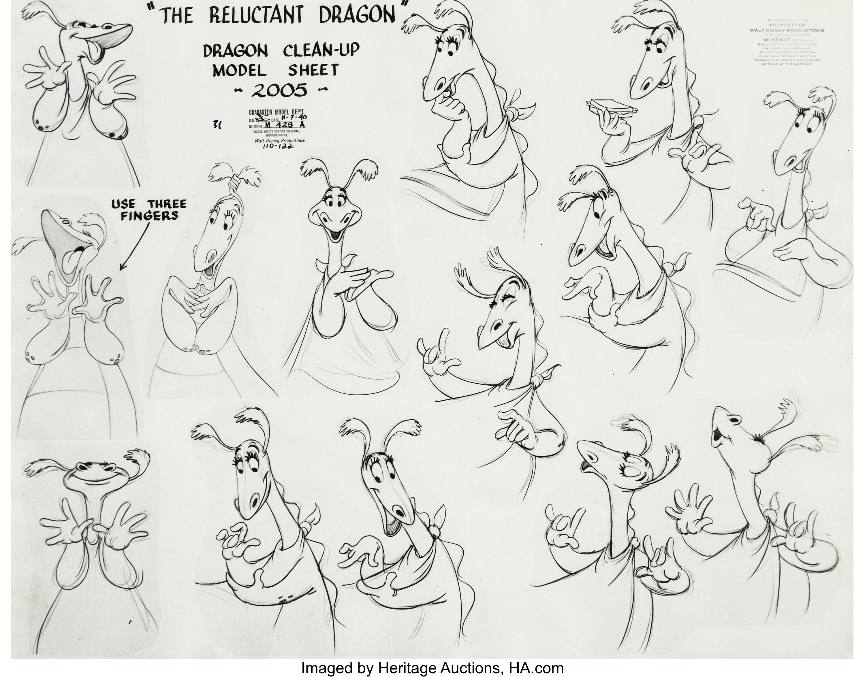 The Reluctant Dragon Model Sheet Studio Print Group of 10 (Walt | Lot ...