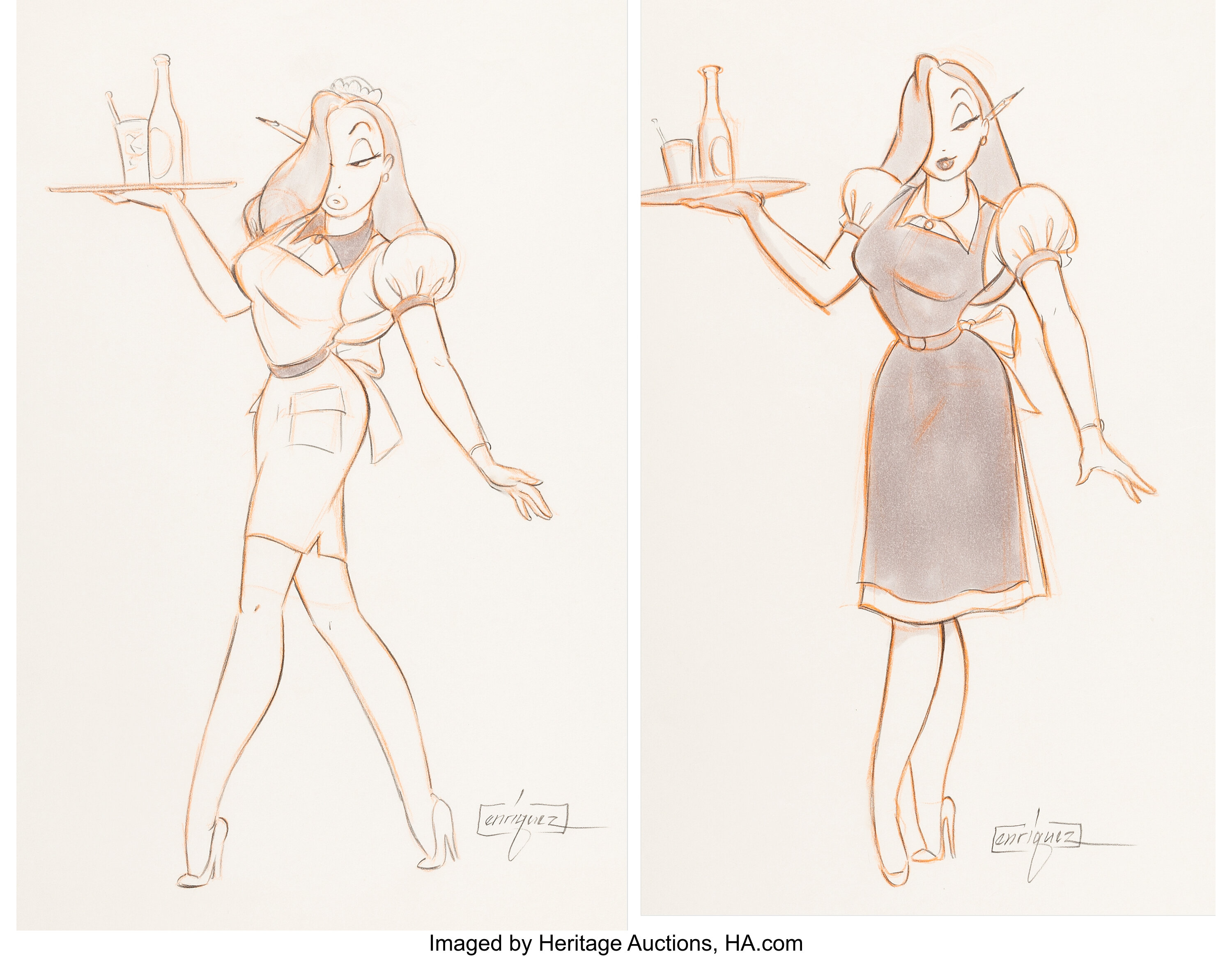 Who Found Roger Rabbit Jessica Rabbit Concept Art Group of 2 (Walt ...