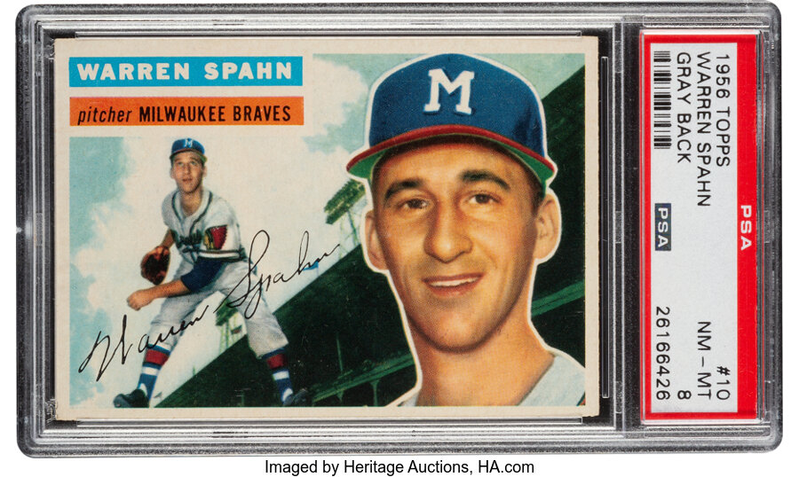 1956 Topps Warren Spahn (Gray Back) #10 PSA NM-MT 8