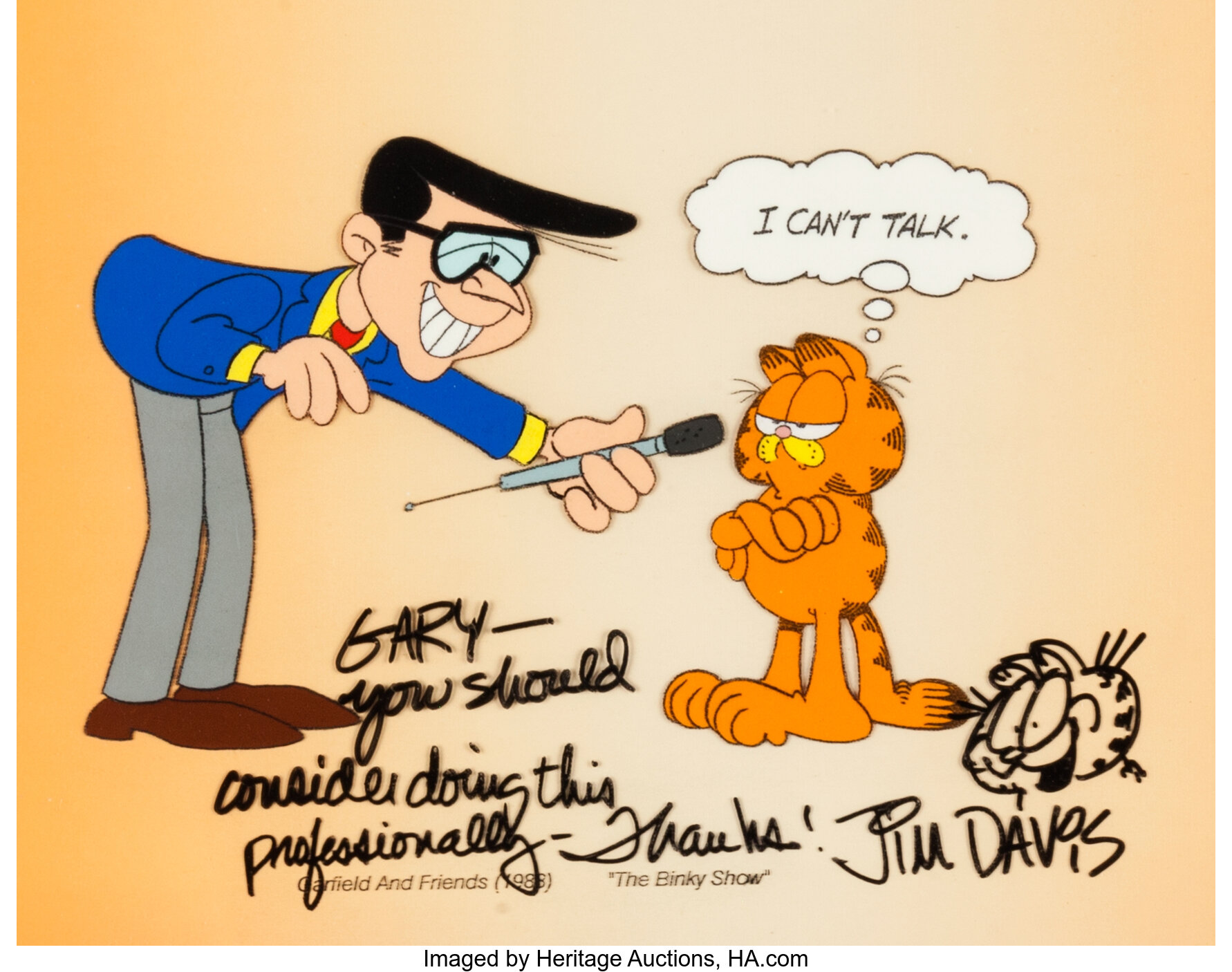 Garfield and Friends Gary the Announcer and Garfield Gift Cel | Lot ...
