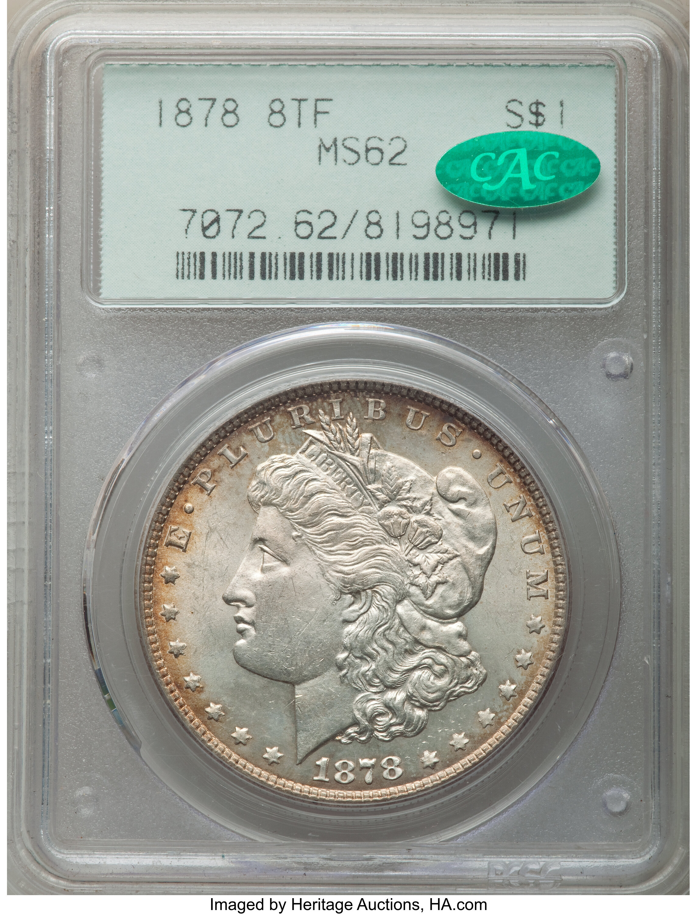 1878 8TF $1 MS62 PCGS. CAC. Housed in an old vintage Gen. 2.1A | Lot