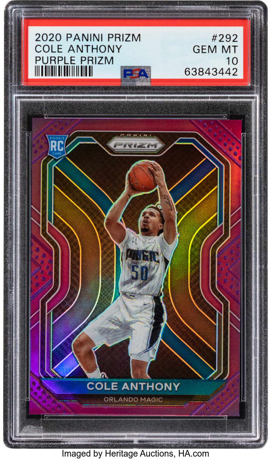 2020 Panini Prizm Cole Anthony (Purple Prizm) Rookie #292 PSA Gem Mint 10 - #'d 33/99