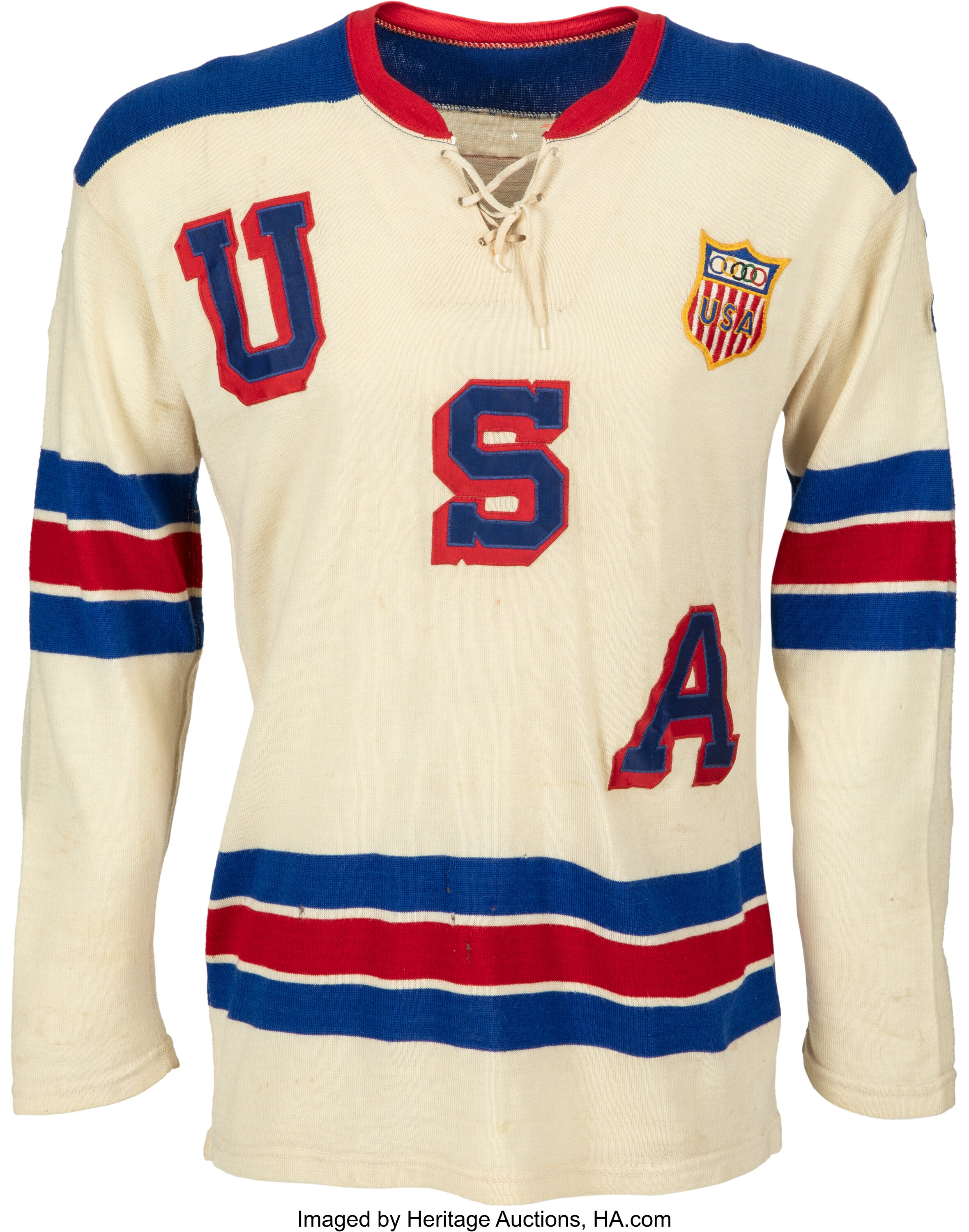 1960 Jack McCartan Game Worn USA Olympic Hockey Team Jersey with | Lot ...