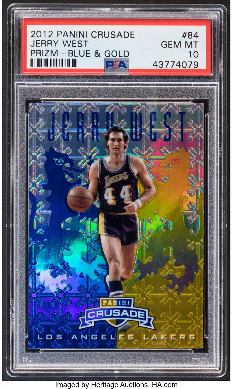 2012 Panini Crusade Jerry West (Prizm- Blue & Gold) #84 PSA Gem Mint 10