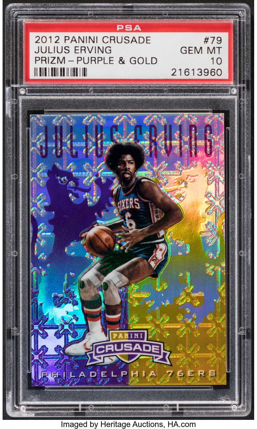 2012 Panini Crusade Julius Erving (Prizm - Purple & Gold) #79 PSA Gem Mint 10 - Serial Numbered 26/49