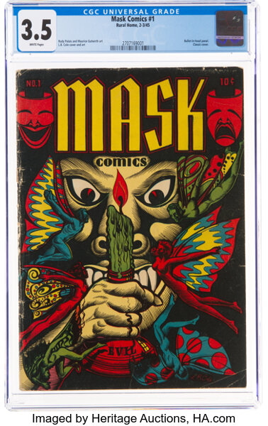 Golden Age (1938-1955):Horror, Mask Comics #1 (Rural Home, 1945) CGC VG- 3.5 White pages....