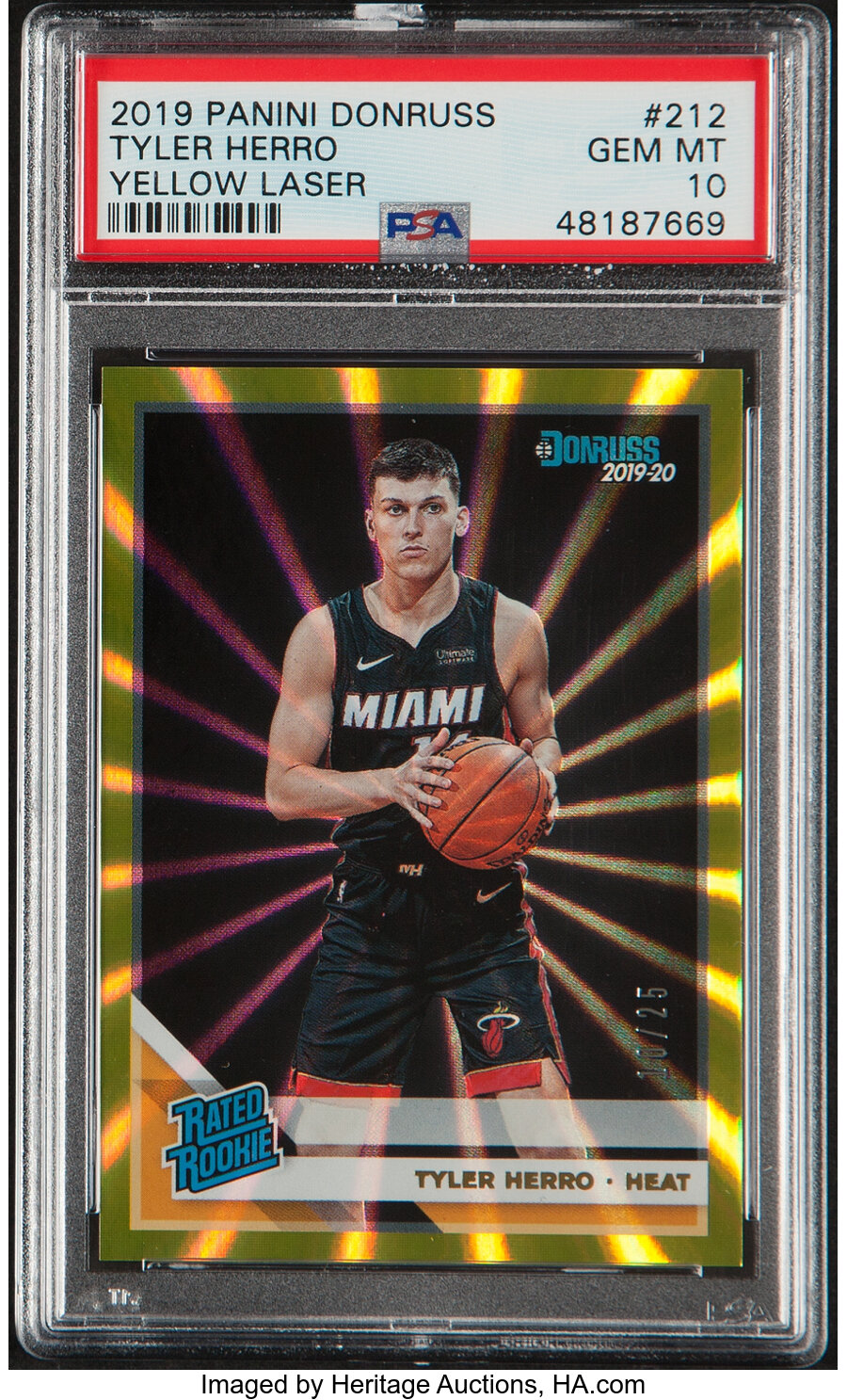 2019 Panini Donruss Tyler Herro (Yellow Laser) #212 PSA Gem Mint 10 - Serial Numbered 10/25