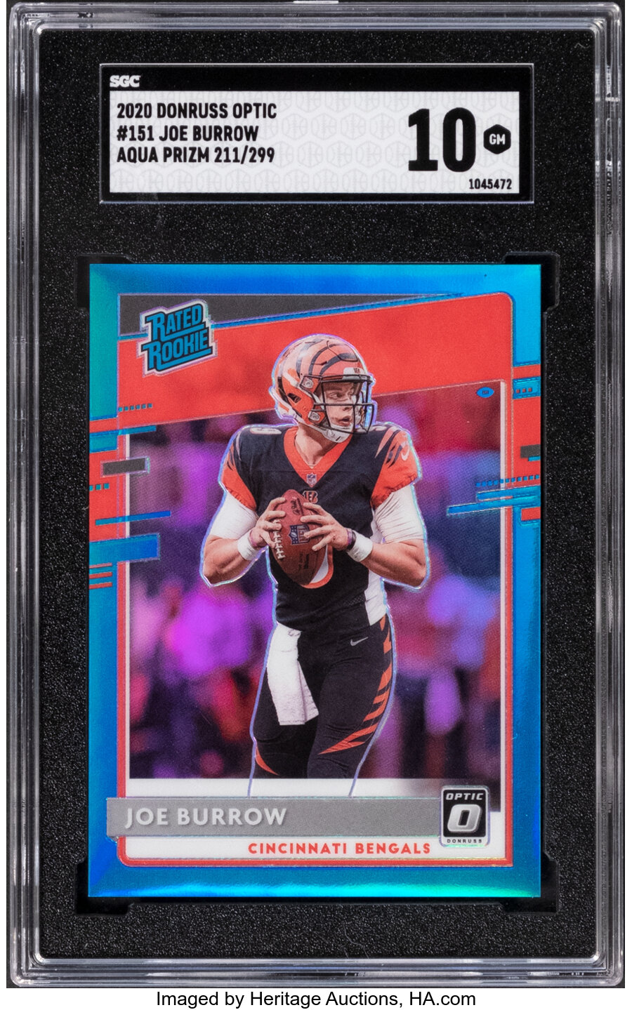 2020 Panini Donruss Optic Joe Burrow (Aqua Prizm) Rookie #151 SGC Gem Mint 10 - #'d 211/299