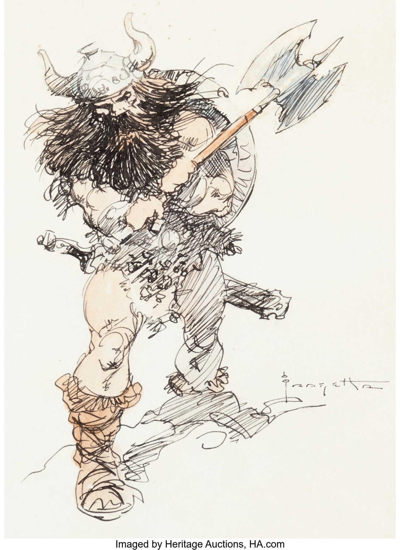 Frank Frazetta - Giant Warrior Color Sketch Original Art (c. | Lot ...