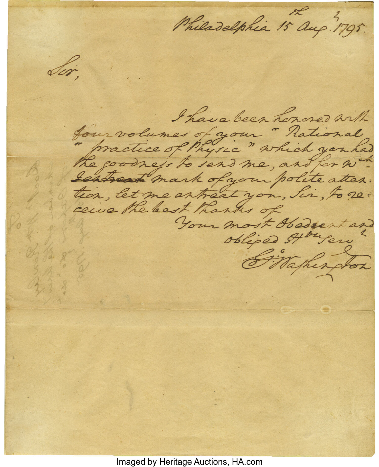 George Washington Handwritten Letter from Presidency for Sale