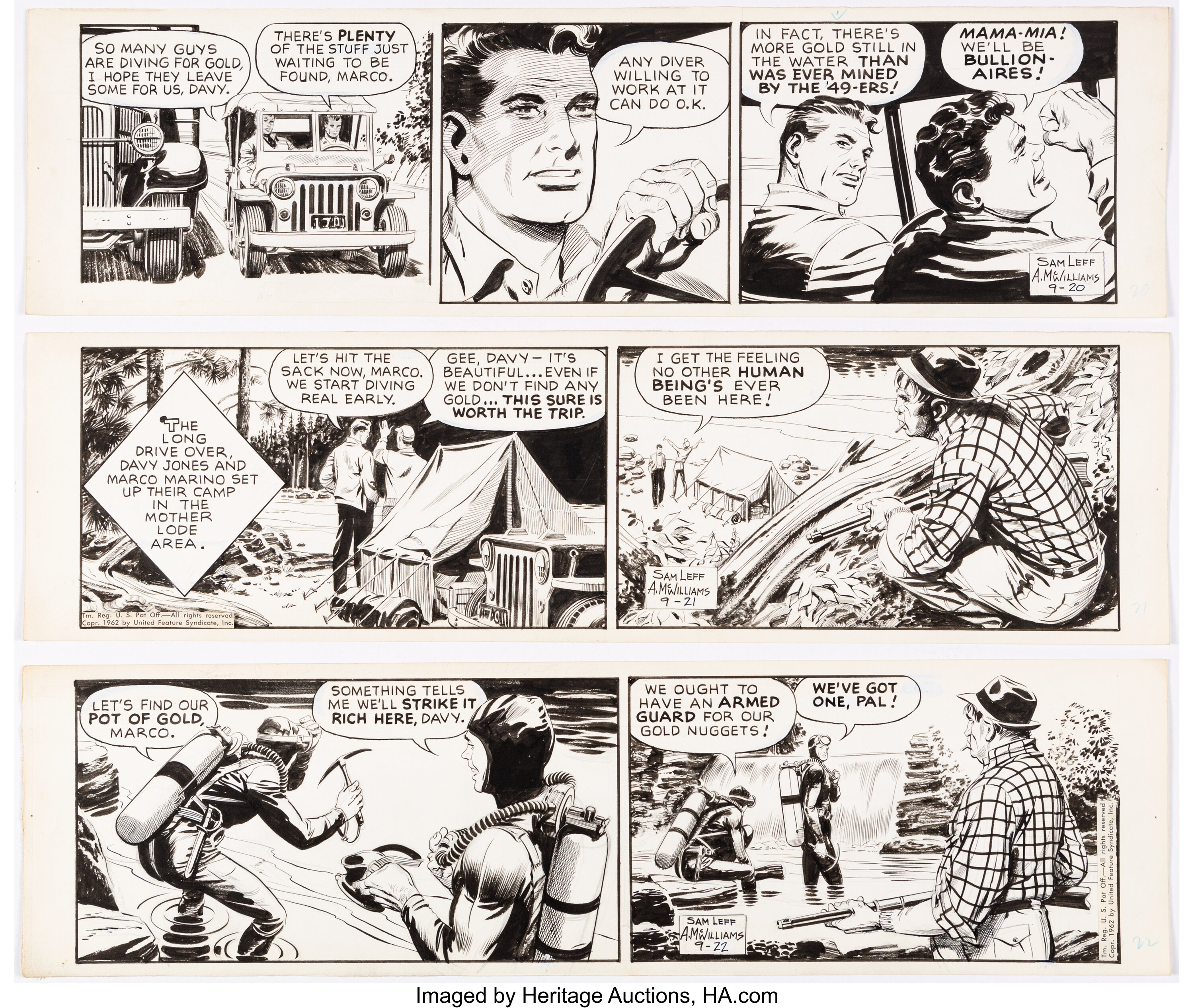 Al McWilliams Davy Jones Daily Comic Strip Original Art Group of 3 ...