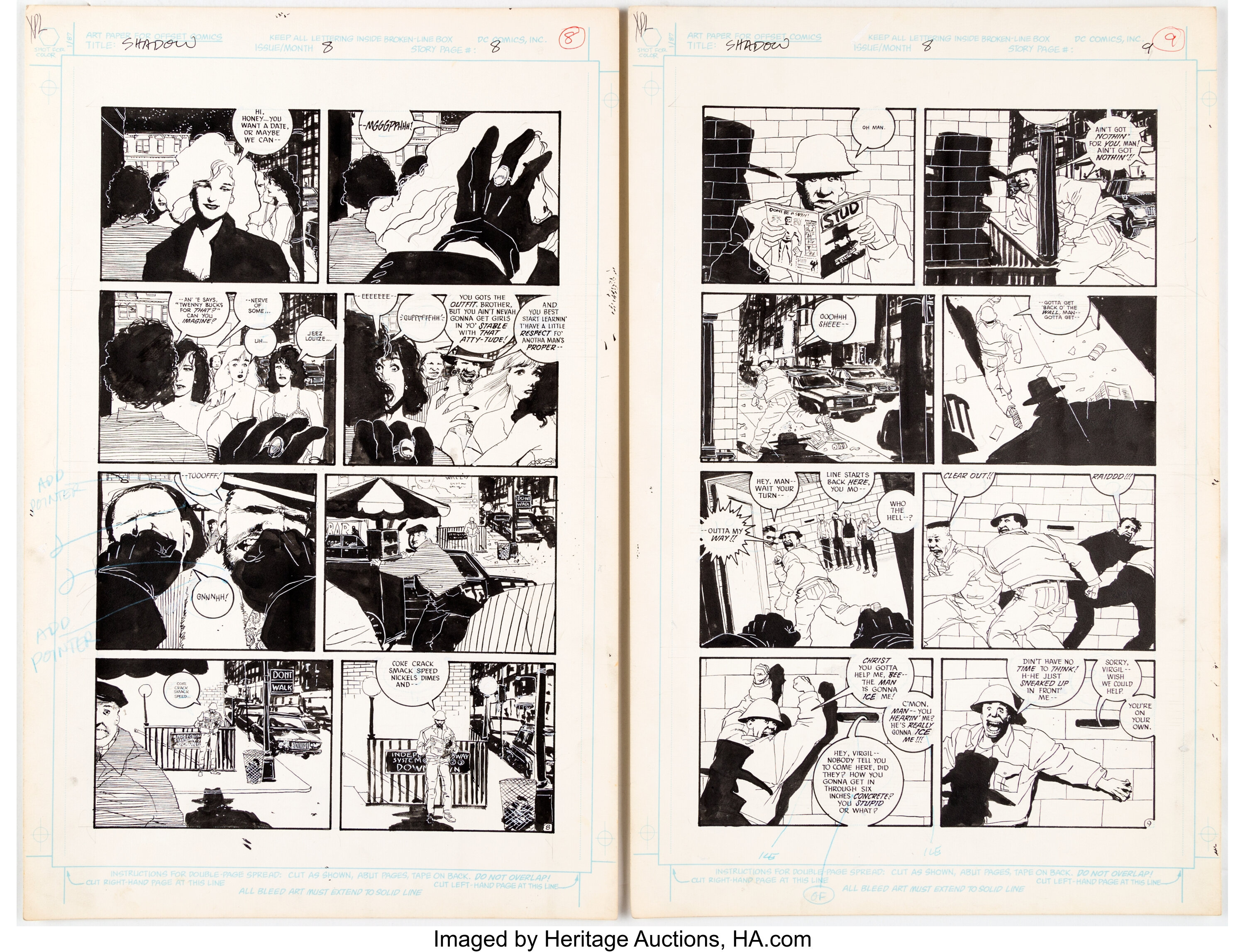 Kyle Baker The Shadow #8 Story Pages 8 and 9 Original Art (DC, | Lot ...