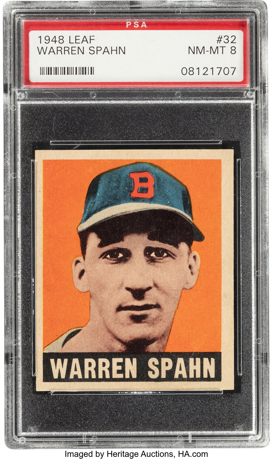 1948 Leaf Warren Spahn Rookie #32 PSA NM-MT 8