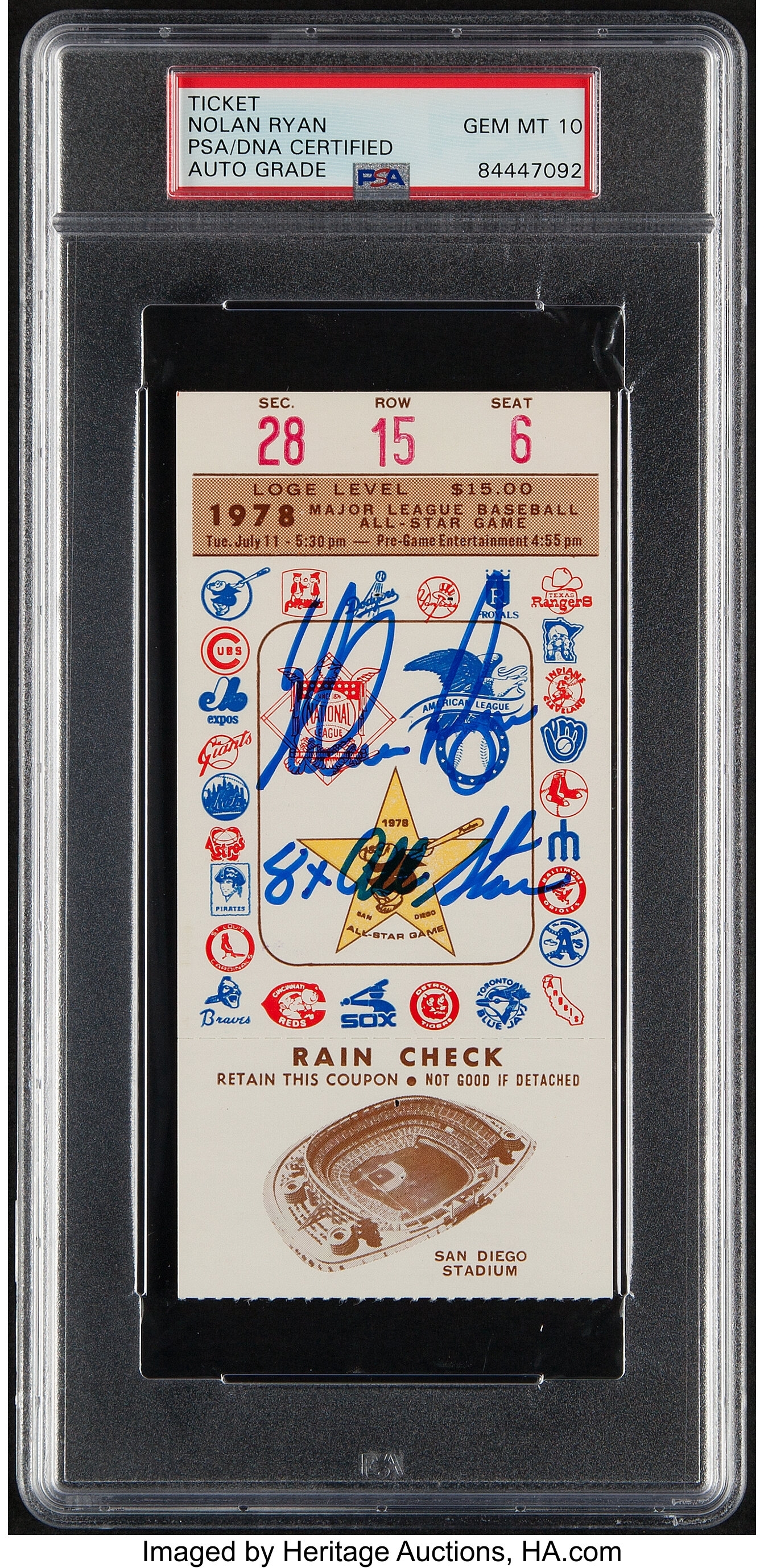 Nolan Ryan Signed 1978 All-Star Game Ticket PSA/DNA Auto Gem Mint | Lot ...